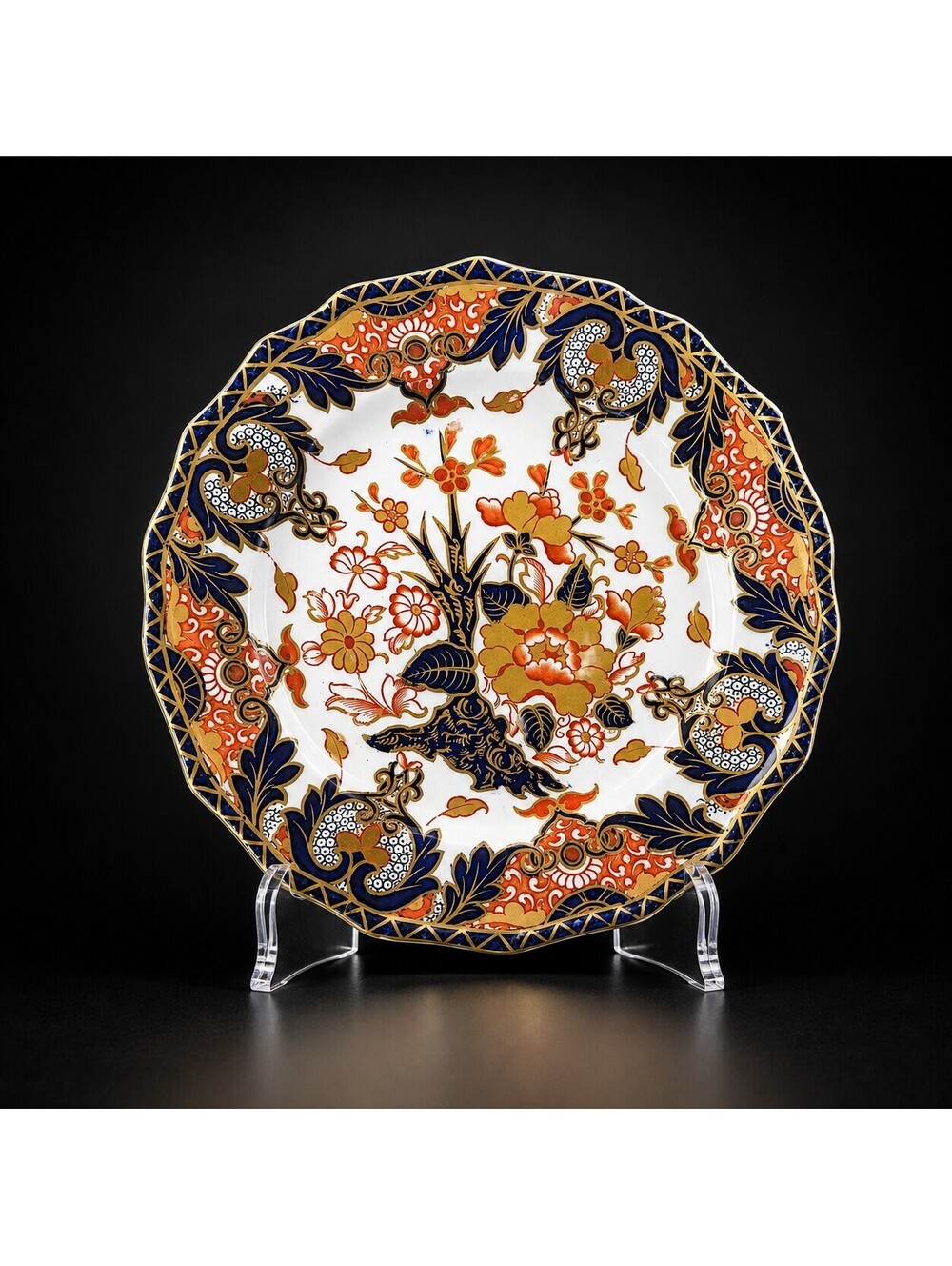 Antique Royal Crown Derby Kings 563 Imari 9" Plate Cobalt Red Gold